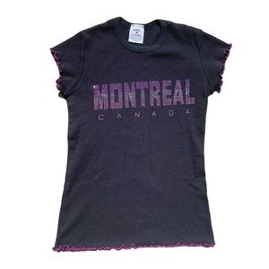 Y2K Mcbling montreal sequin sparkle vintage baby tee lettuce edge pink black